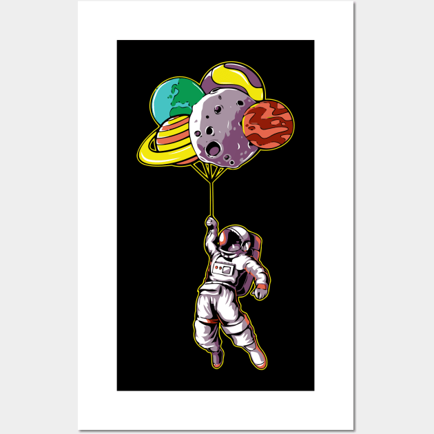 Astronaut With Space Balloons Wall Art by Space-T